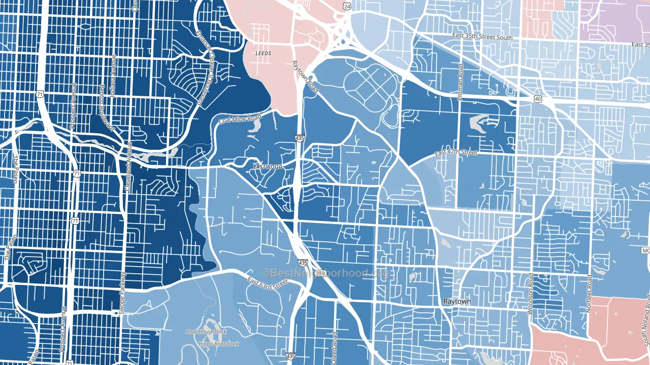 Eastwood Hills, Kansas City, MO block-group political-lean map