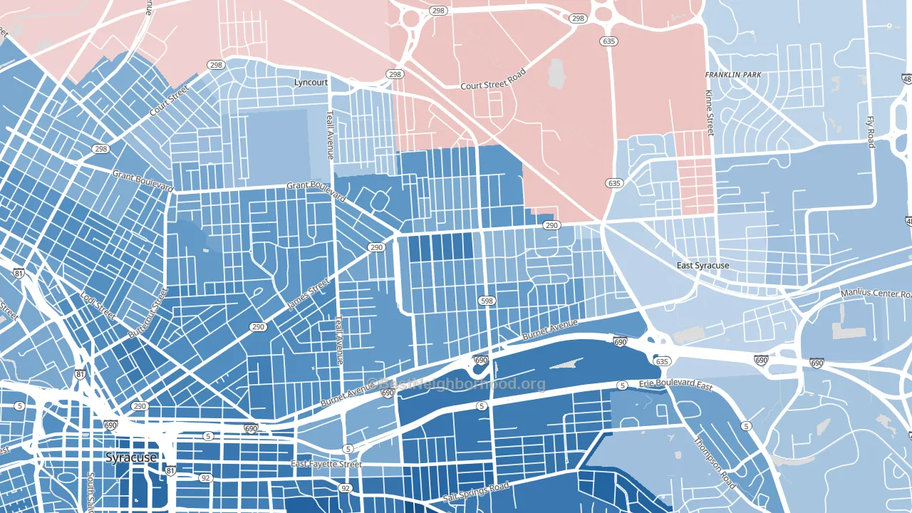 Eastwood, Syracuse, NY block-group political-lean map