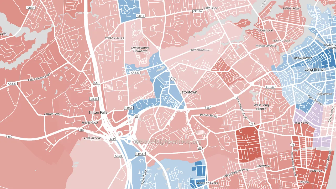 Eatontown, NJ block-group political-lean map