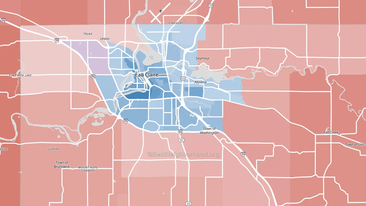 Eau Claire County, WI block-group political-lean map