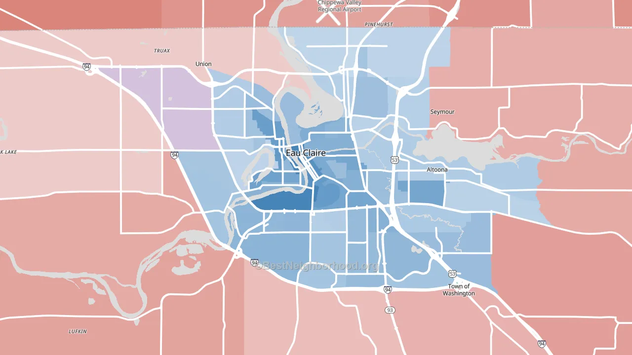 Eau Claire, WI block-group political-lean map