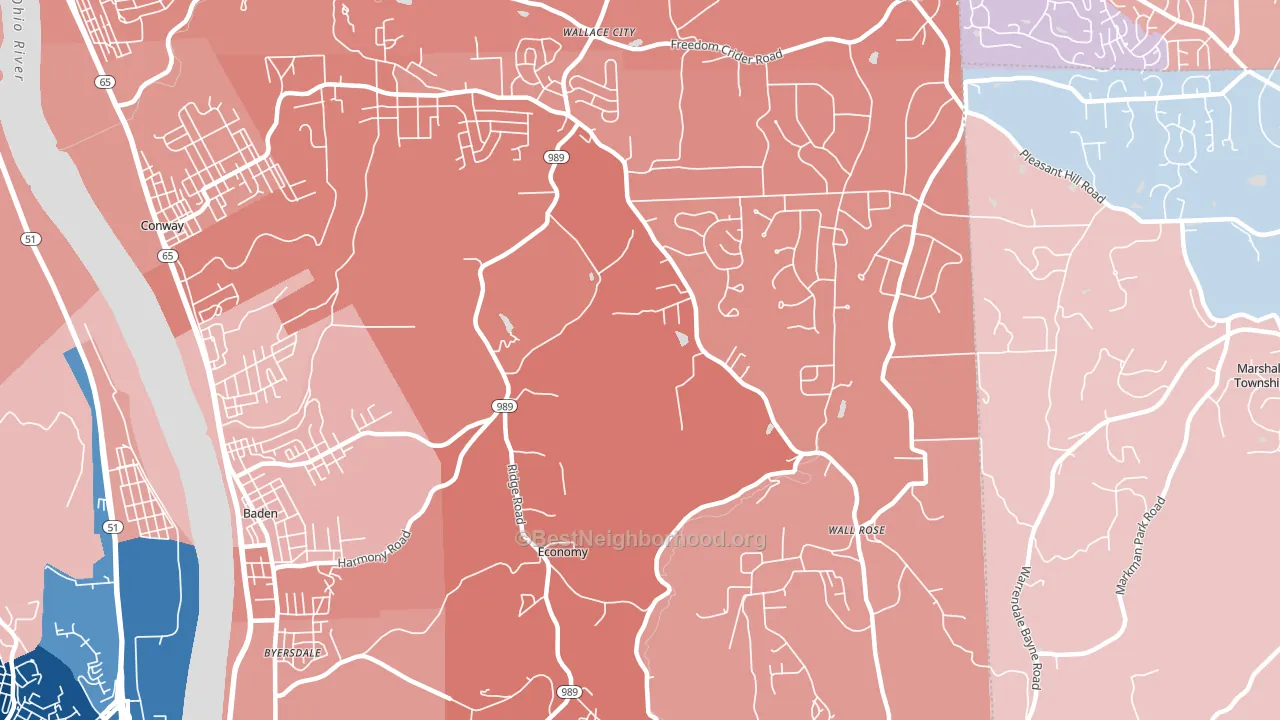 Economy, PA block-group political-lean map