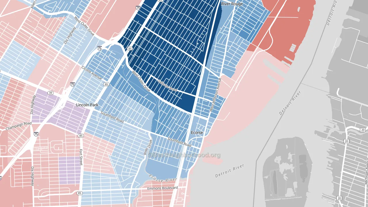 Ecorse, MI block-group political-lean map