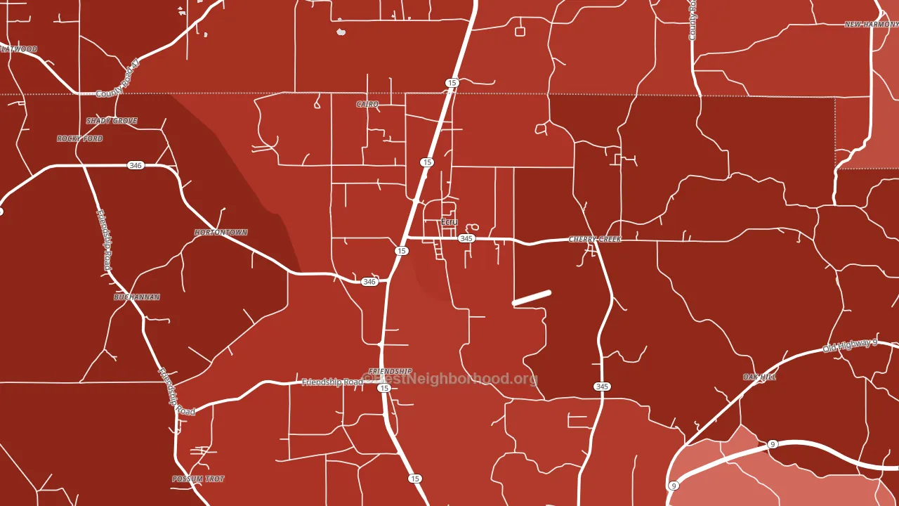 Ecru, MS block-group political-lean map