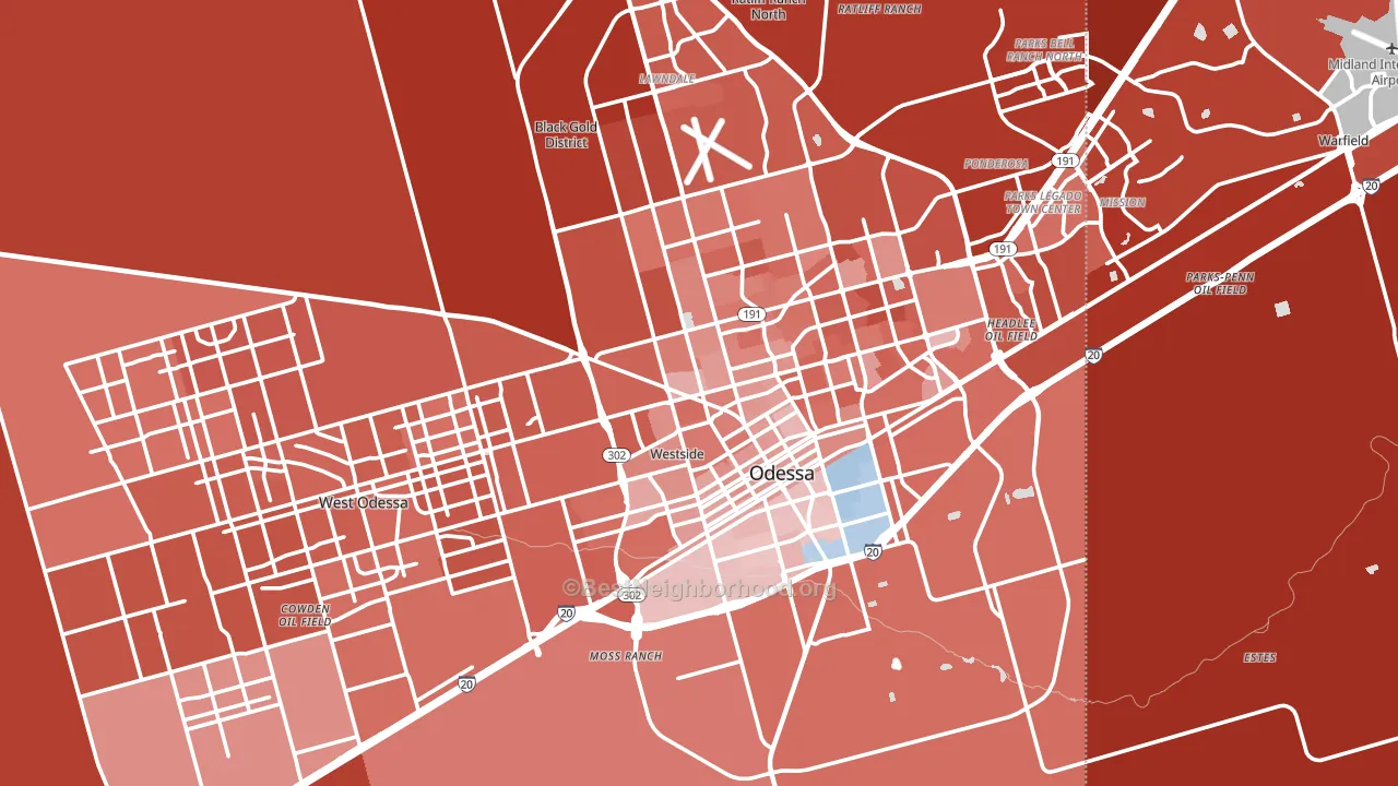 Ector County, TX block-group political-lean map
