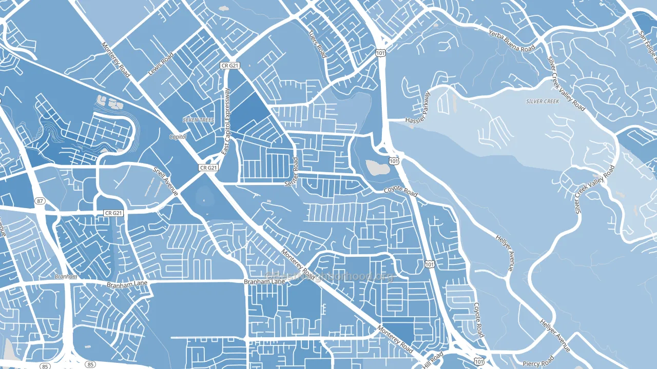 Edenvale-Seven Trees, San Jose, CA block-group political-lean map