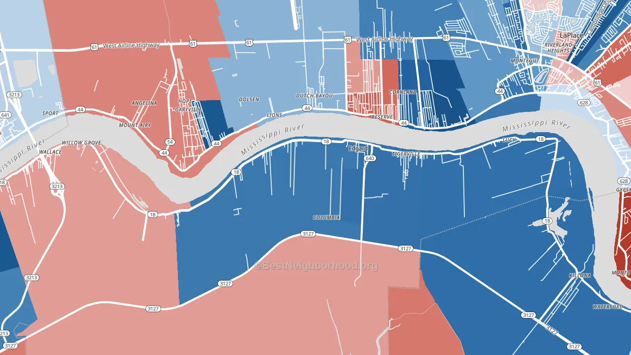 Edgard, LA block-group political-lean map