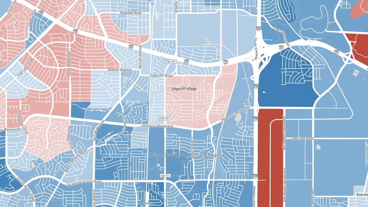 Edgecliff Village, TX block-group political-lean map
