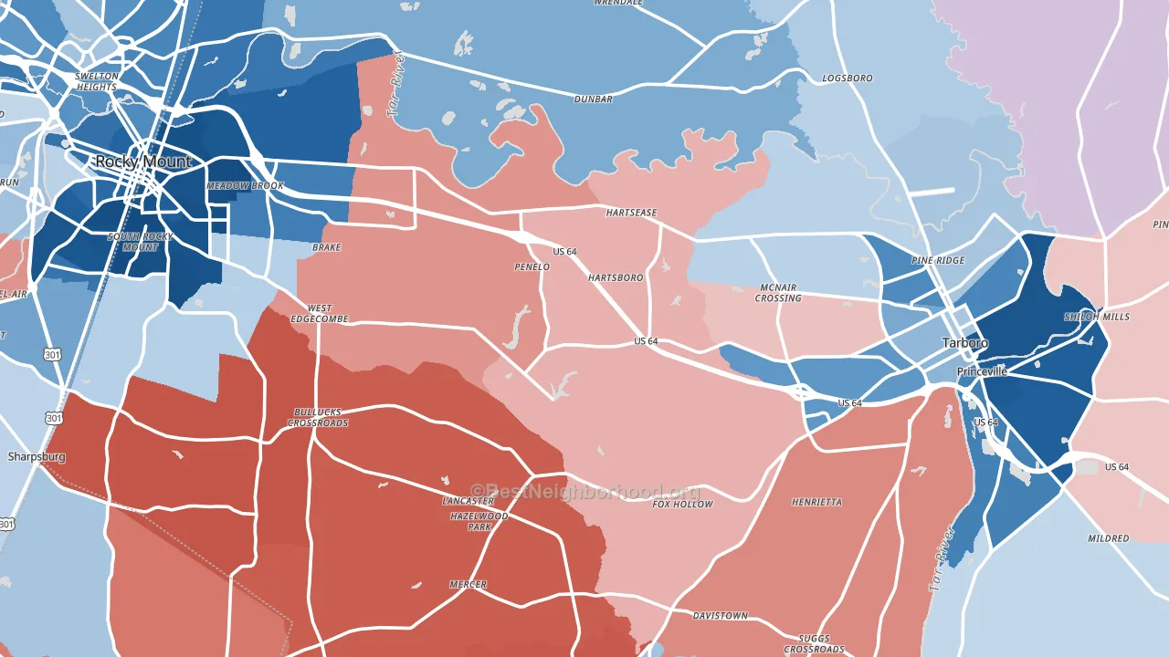 Edgecombe County, NC block-group political-lean map