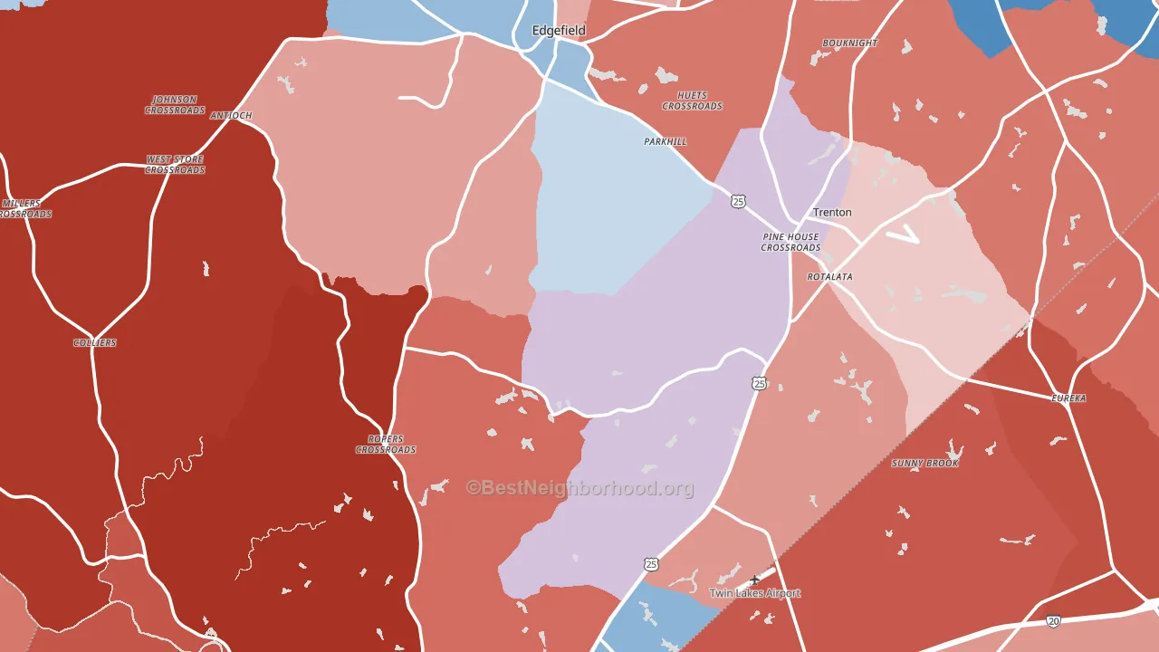 Edgefield County, SC block-group political-lean map