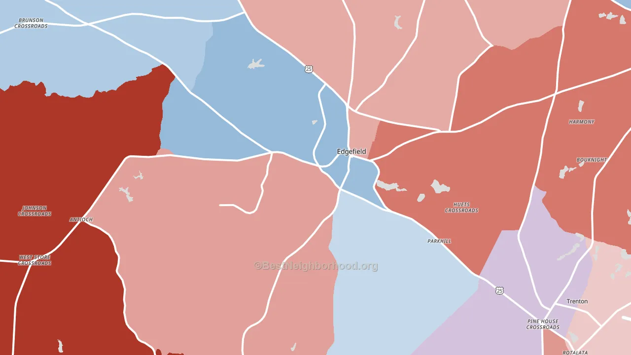 Edgefield, SC block-group political-lean map