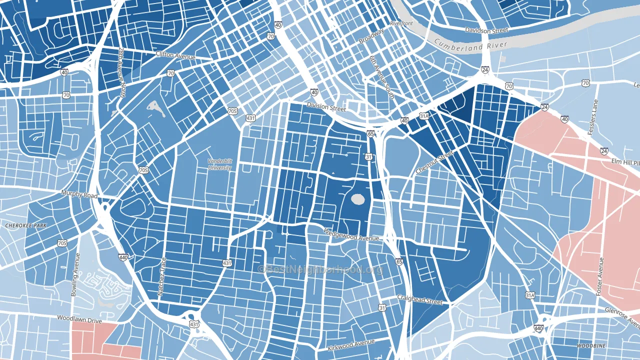 Edgehill, Nashville, TN block-group political-lean map