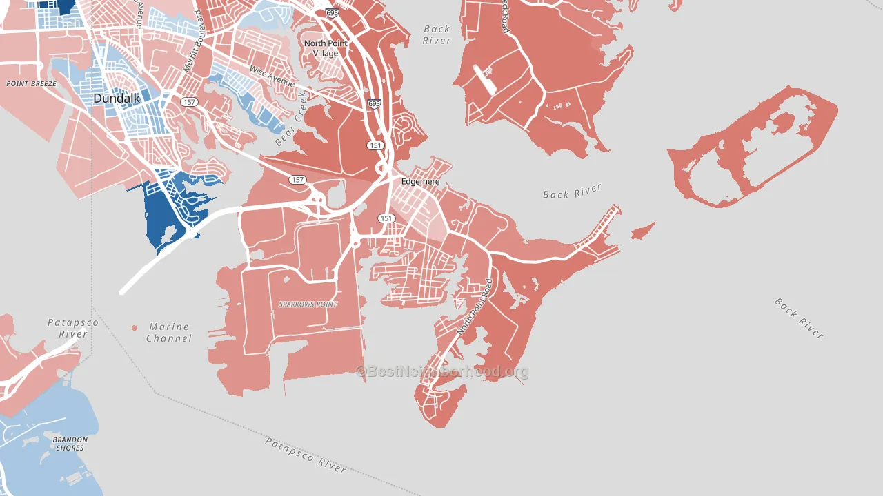 Edgemere, MD block-group political-lean map