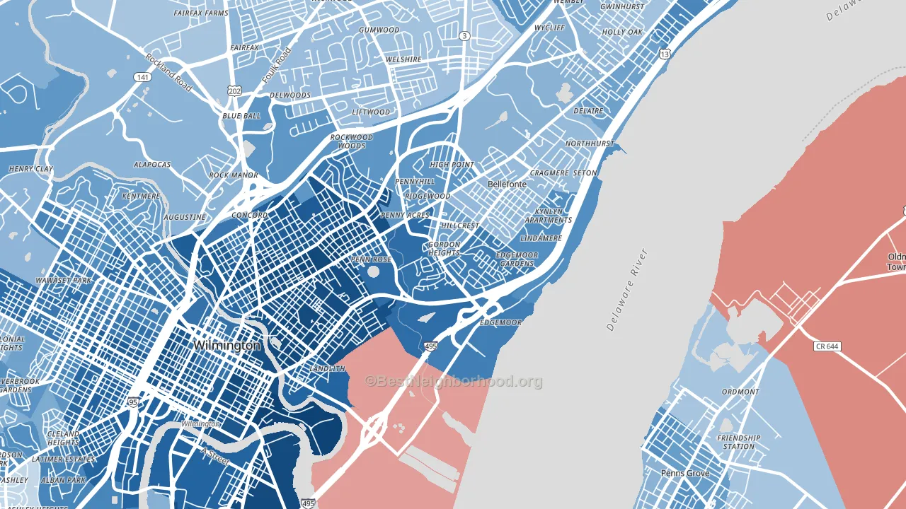 Edgemoor, DE block-group political-lean map