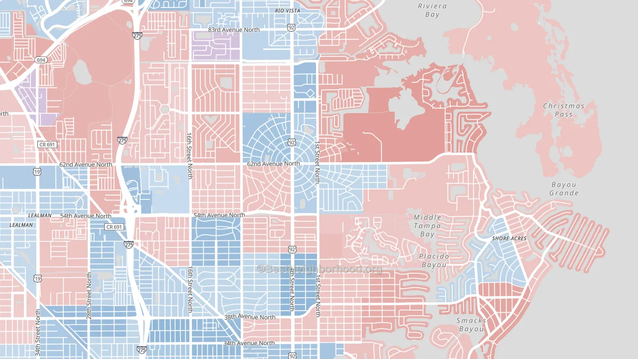 Edgemoor, St. Petersburg, FL block-group political-lean map