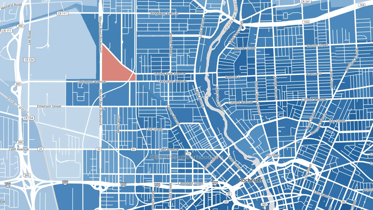Edgerton, Rochester, NY block-group political-lean map