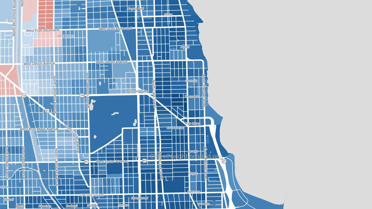 Edgewater, Chicago, IL block-group political-lean map