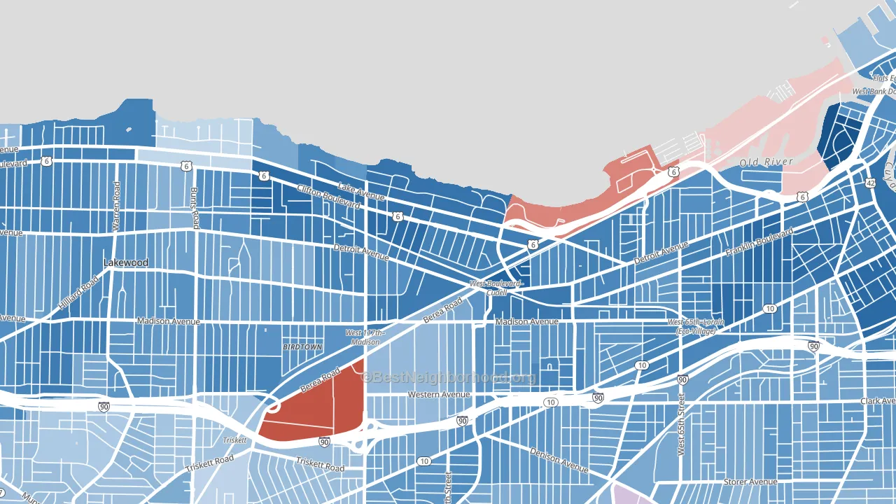 Edgewater, Cleveland, OH block-group political-lean map