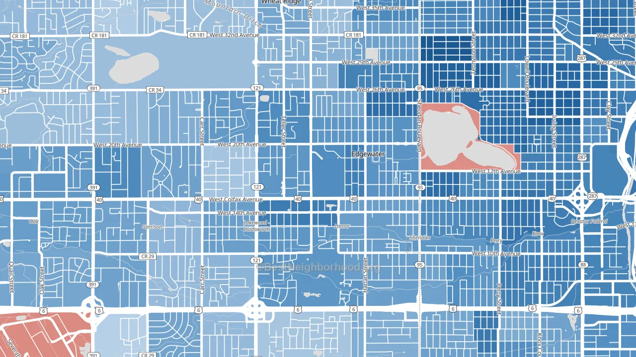 Edgewater, CO block-group political-lean map