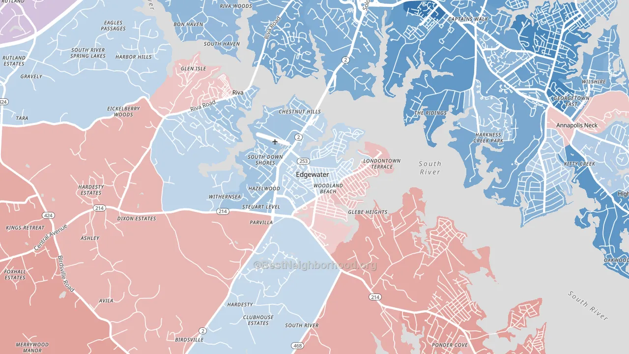 Edgewater, MD block-group political-lean map