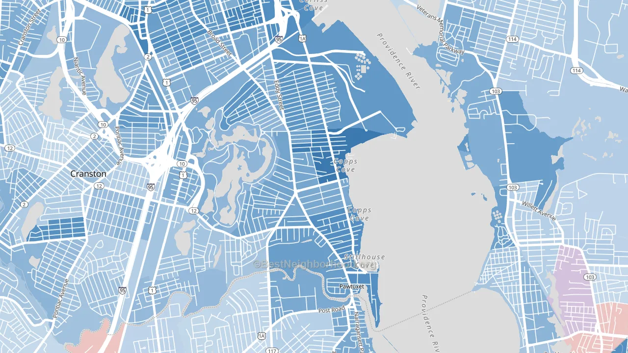 Edgewood, Cranston, RI block-group political-lean map