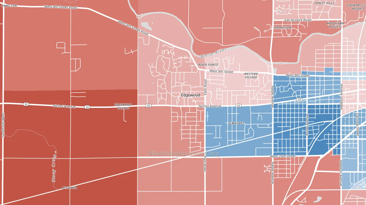 Edgewood, IN block-group political-lean map
