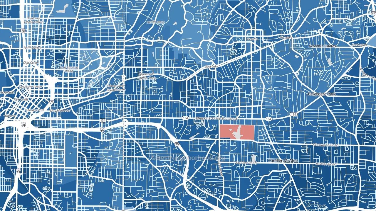 Edgewood-Kirkwood, Atlanta, GA block-group political-lean map
