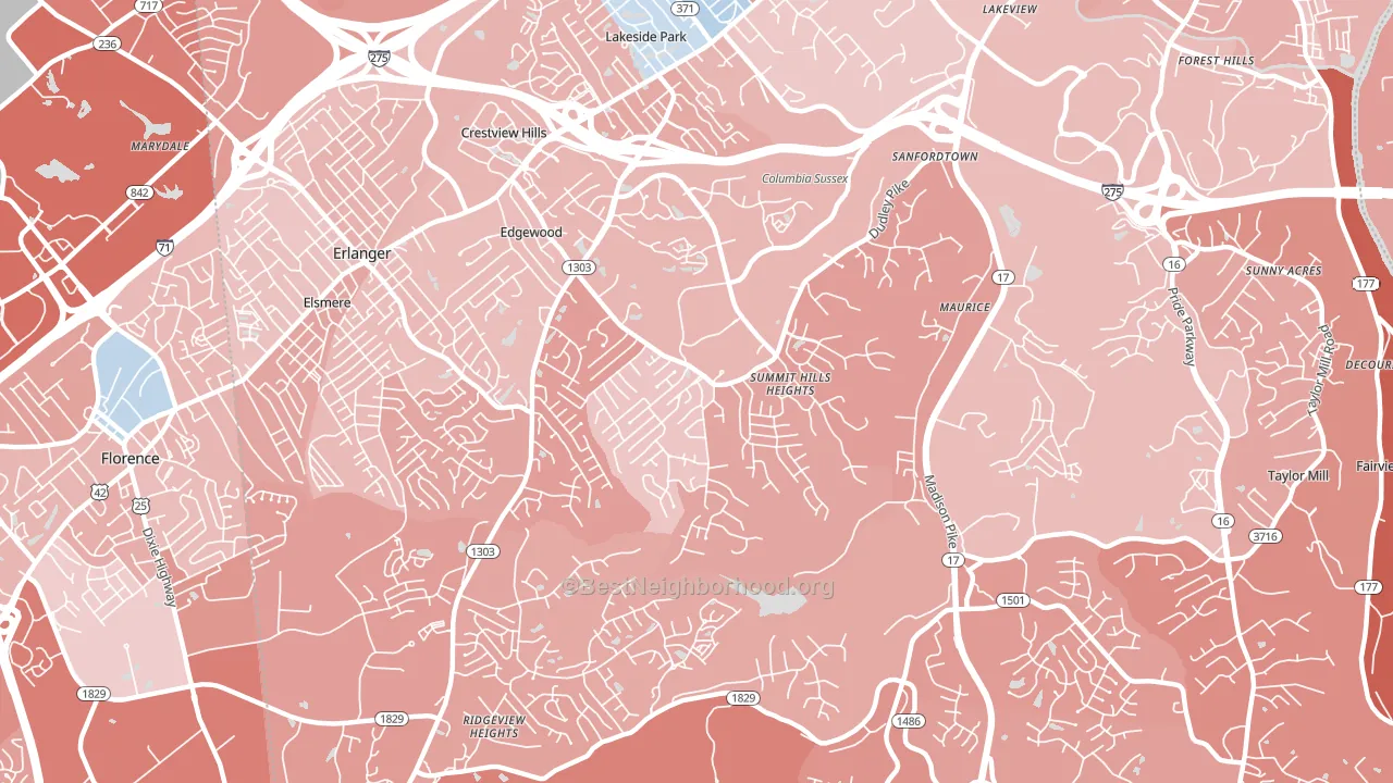 Edgewood, KY block-group political-lean map