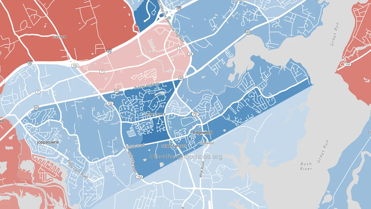 Edgewood, MD block-group political-lean map