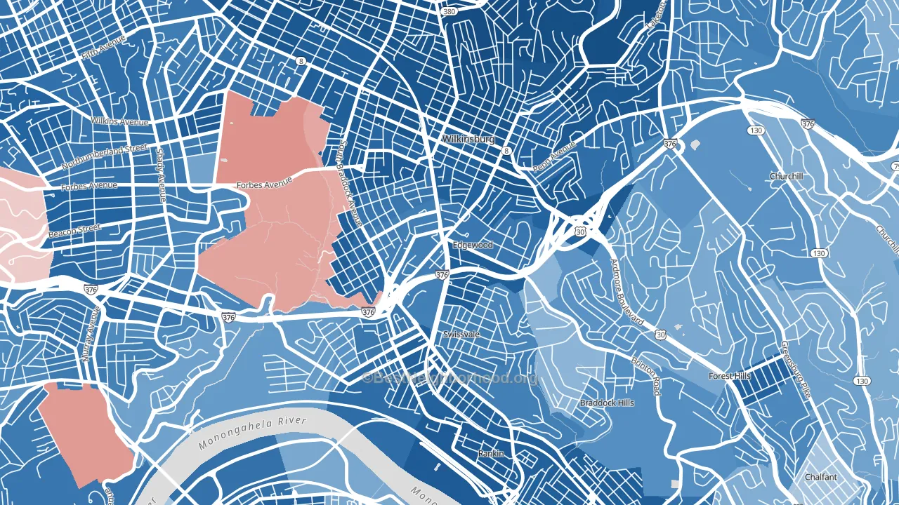 Edgewood, PA block-group political-lean map