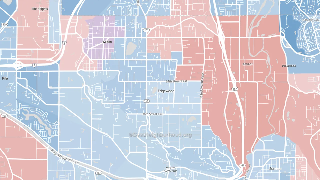 Edgewood, WA block-group political-lean map