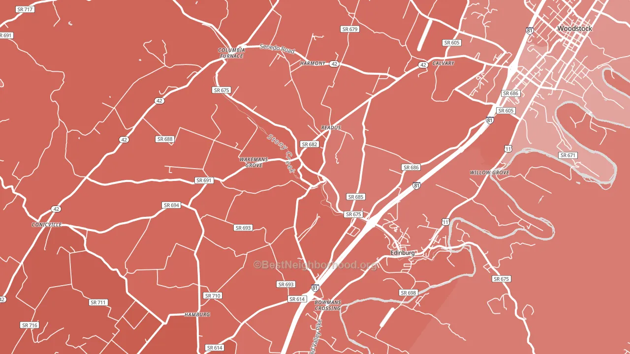 Edinburg, VA block-group political-lean map