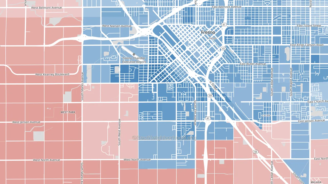 Edison, Fresno, CA block-group political-lean map