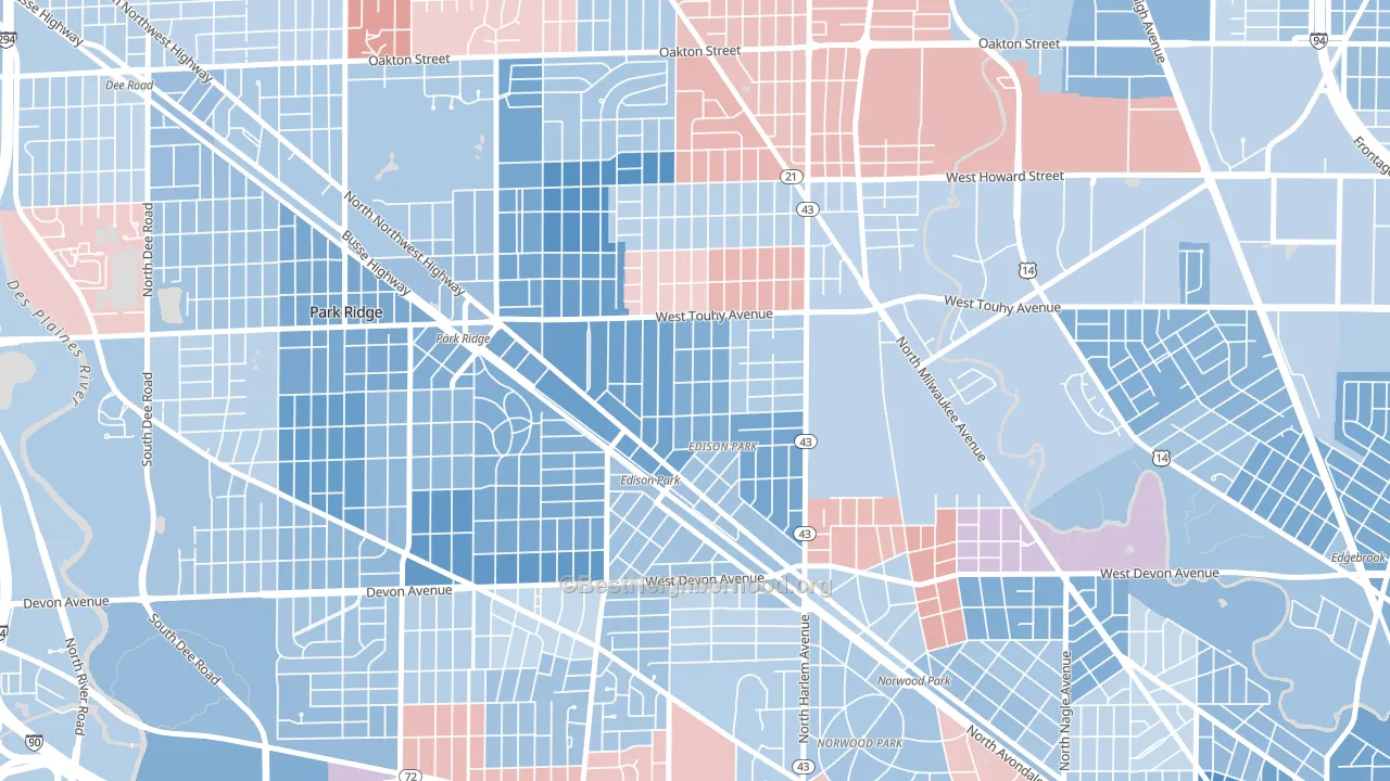 Edison Park, Chicago, IL block-group political-lean map