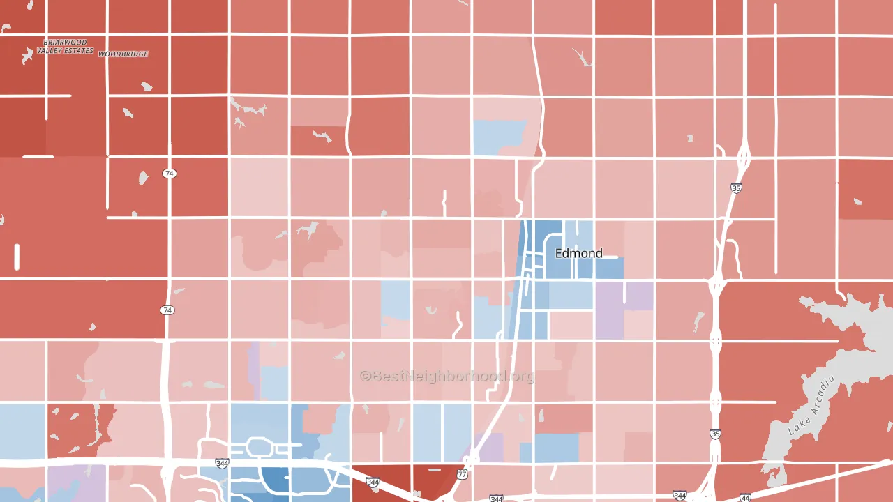 Edmond, OK block-group political-lean map