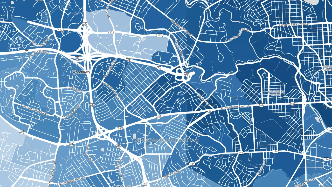 Edmondson Heights, Woodlawn, MD block-group political-lean map
