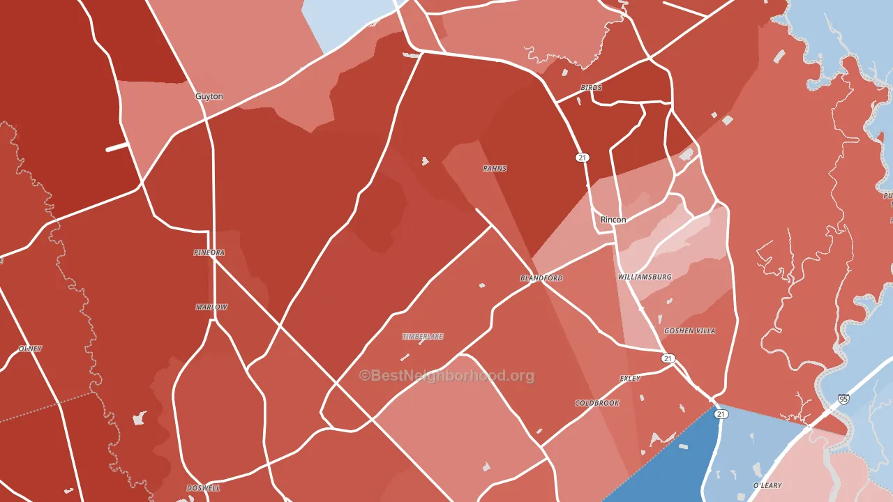 Effingham County, GA block-group political-lean map