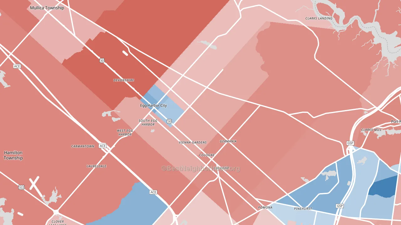 Egg Harbor City, NJ block-group political-lean map