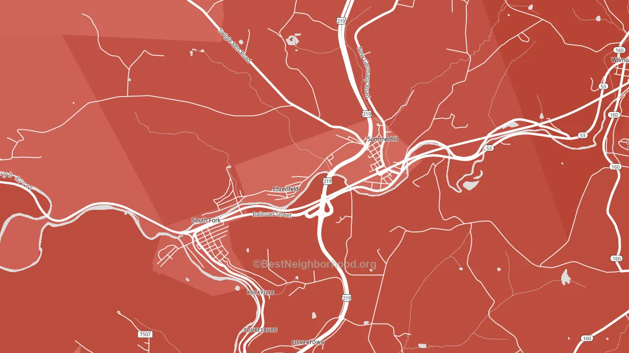 Ehrenfeld, PA block-group political-lean map