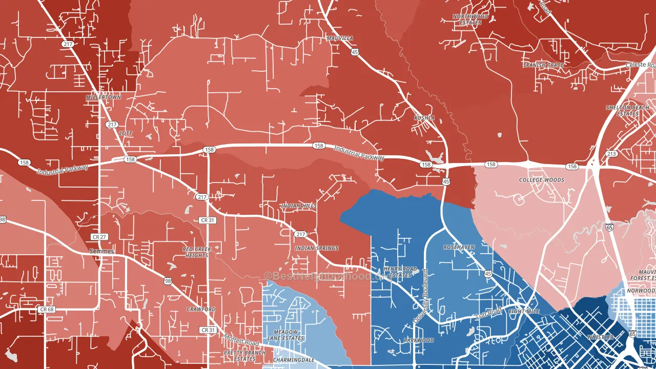 Eight Mile, AL block-group political-lean map