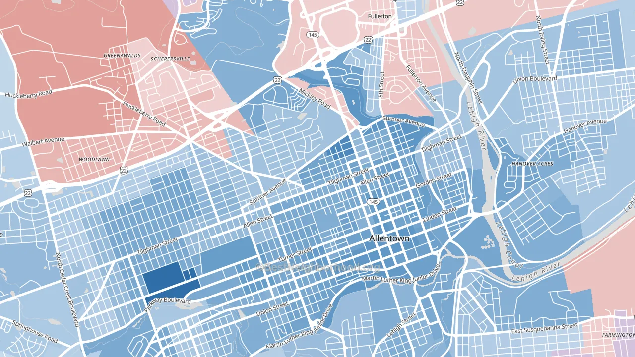 Eighth Ward, Allentown, PA block-group political-lean map