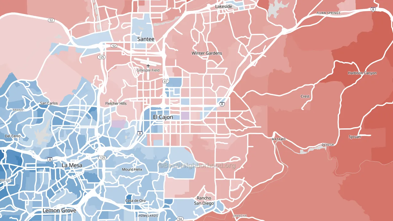 El Cajon, CA block-group political-lean map
