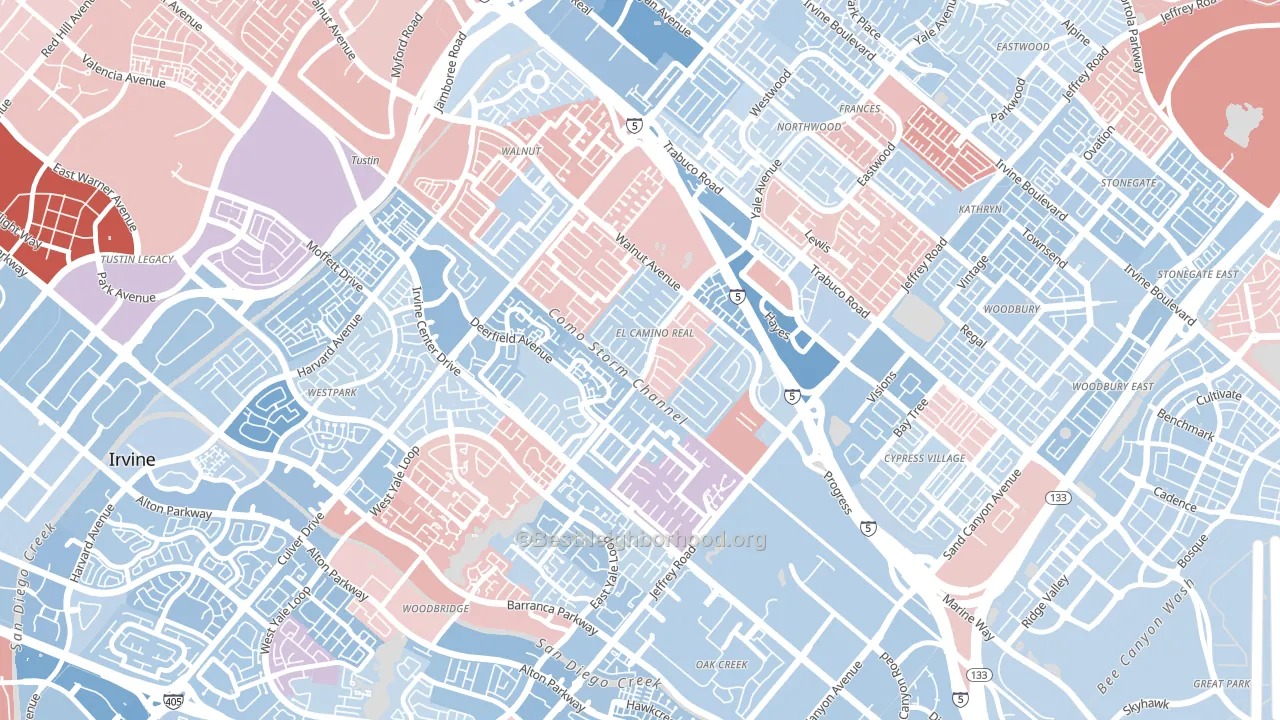 El Camino Real, Irvine, CA block-group political-lean map