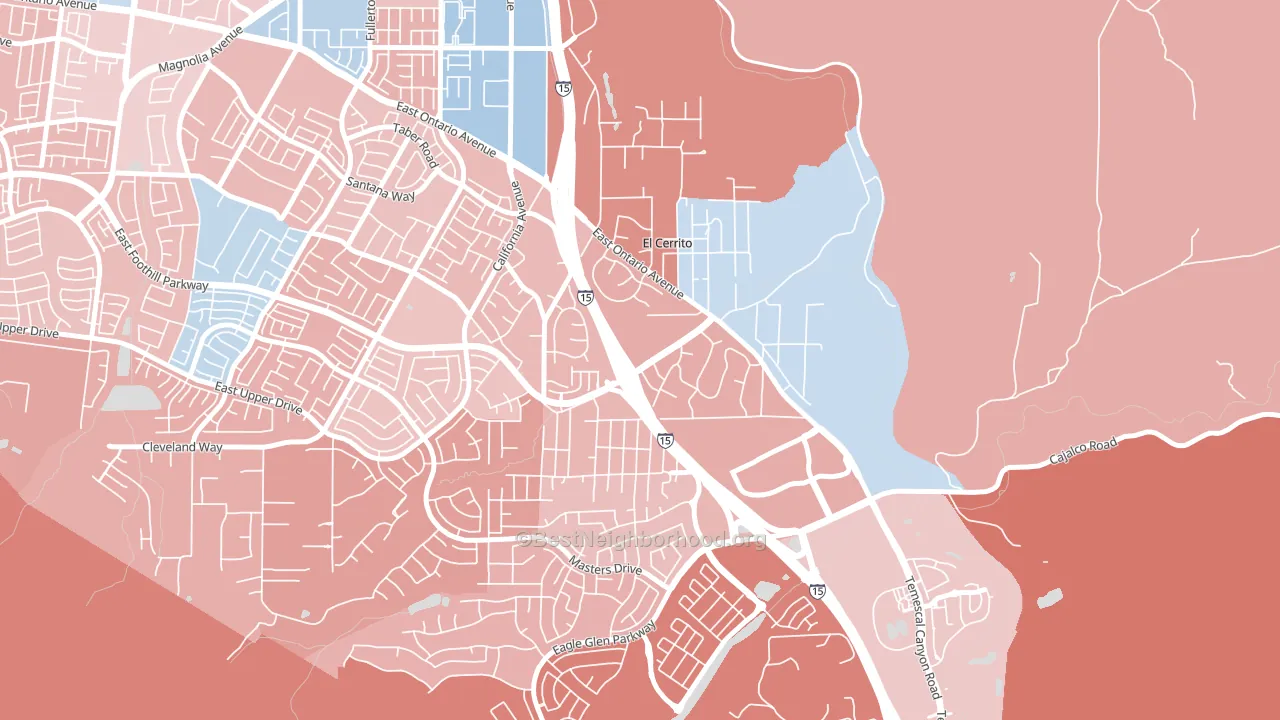 El Cerrito, Corona, CA block-group political-lean map