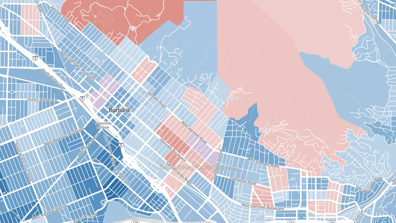 El Miradero, Glendale, CA block-group political-lean map