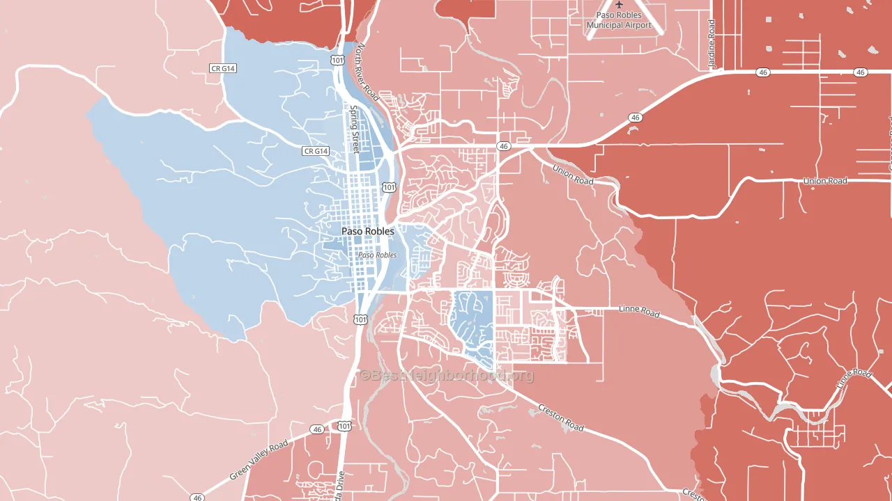 El Paso de Robles, CA block-group political-lean map