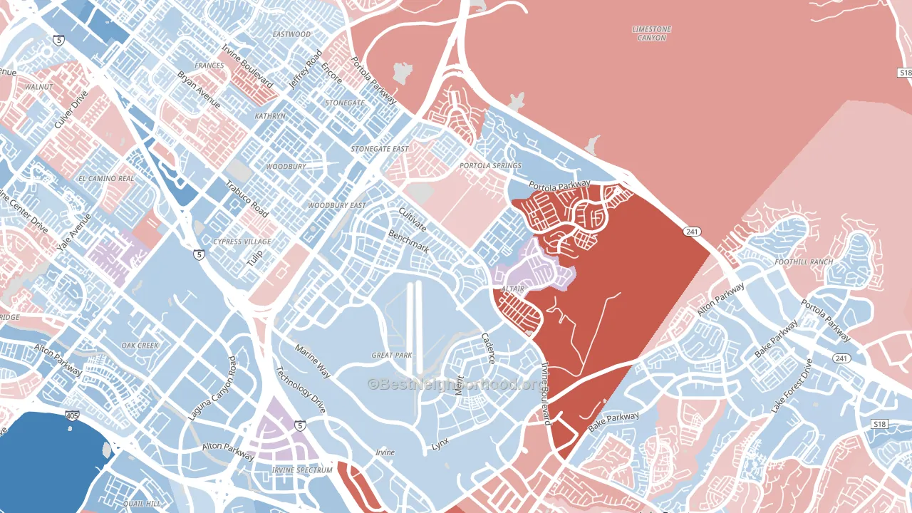El Toro Marine Air Station, Irvine, CA block-group political-lean map