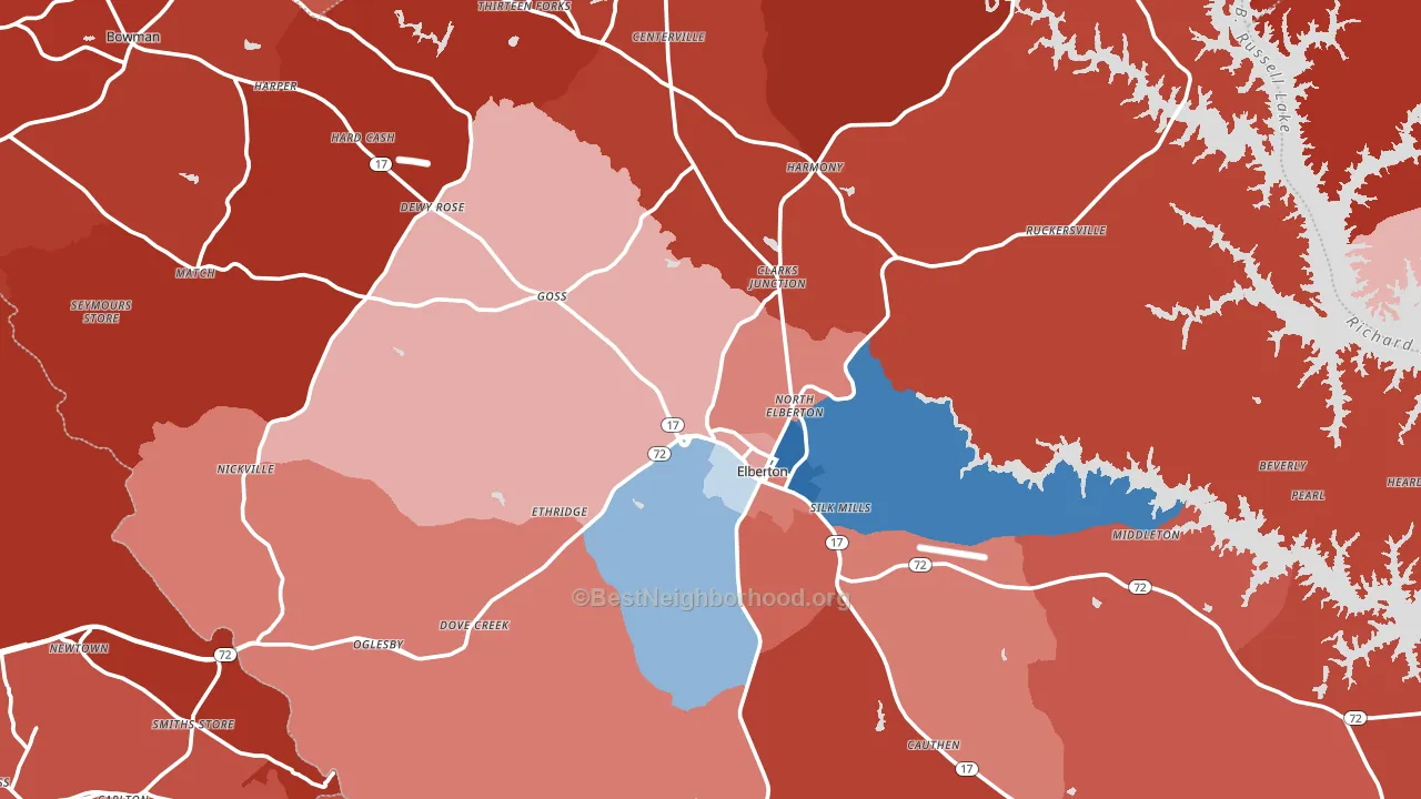 Elbert County, GA block-group political-lean map