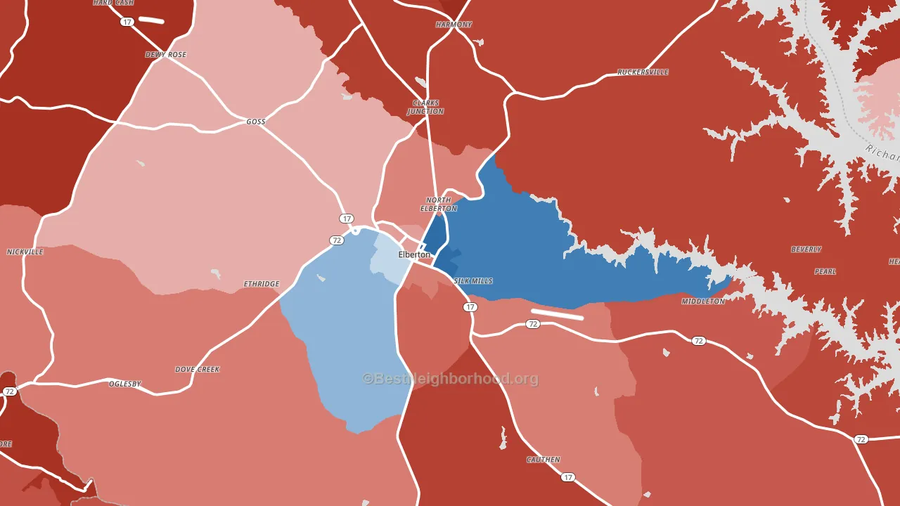 Elberton, GA block-group political-lean map