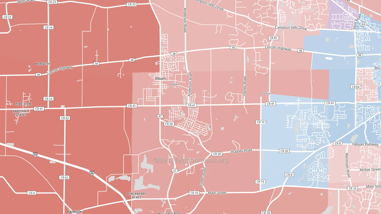 Elburn, IL block-group political-lean map